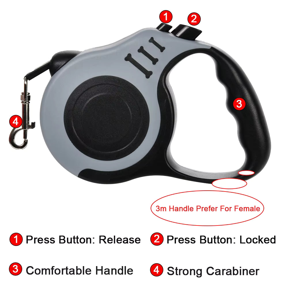 Retractable Dog Leash — 3m & 5m | Small Medium Large Dogs