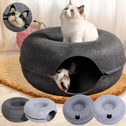 2-in-1 Felt Donut Cat Bed & Tunnel — Hide & Play House