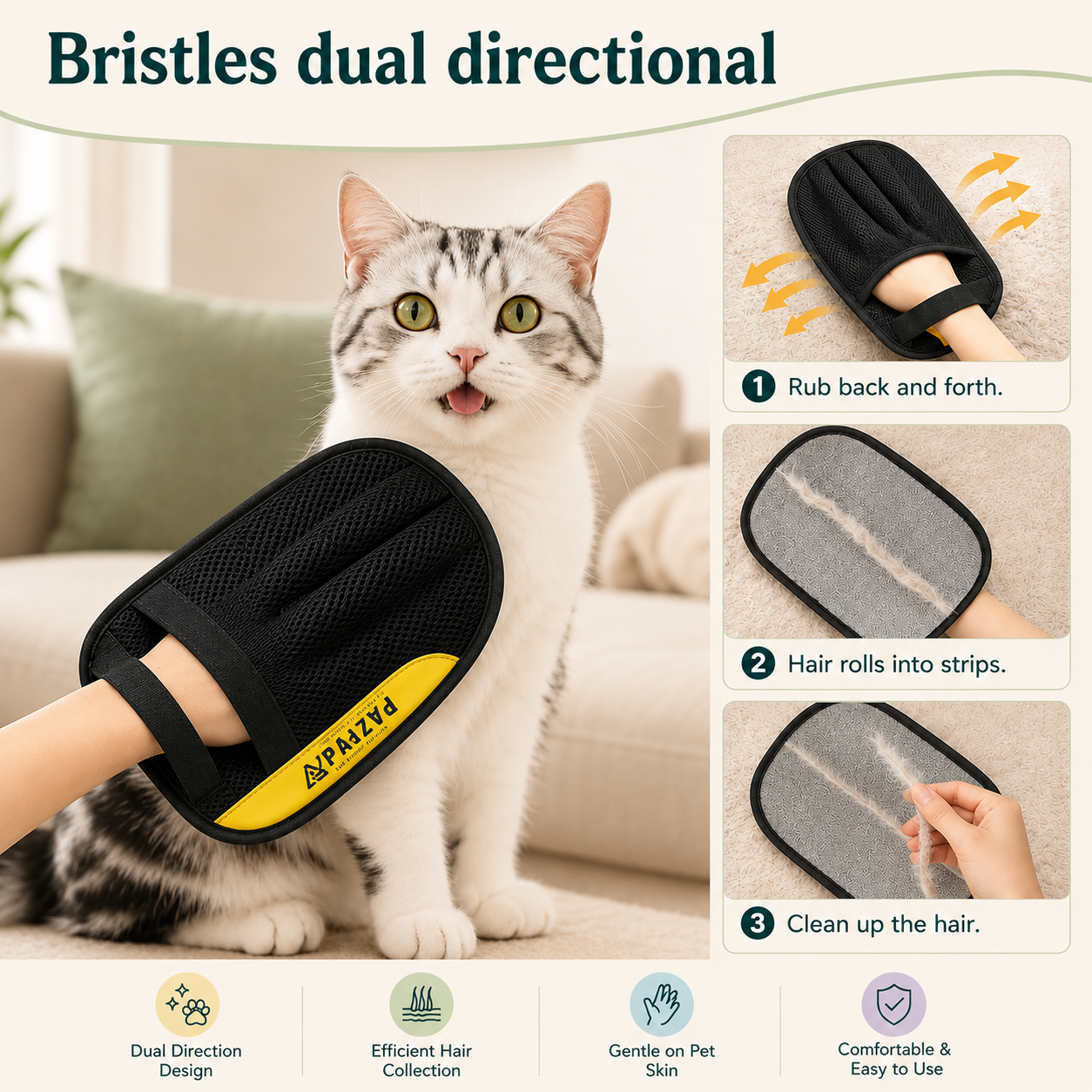 Pet Hair Removal Glove for Dogs & Cats