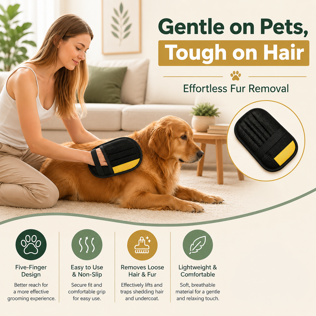 Pet Hair Removal Glove for Dogs & Cats