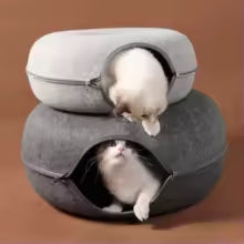 2-in-1 Felt Donut Cat Bed & Tunnel — Hide & Play House