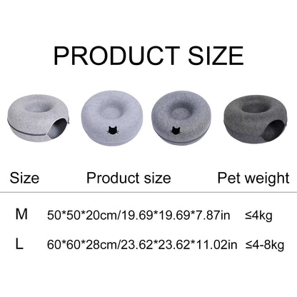 2-in-1 Felt Donut Cat Bed & Tunnel — Hide & Play House